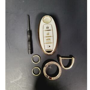 White and Gold Key Fob Cover for Nissan Key Shell Remote Keyless Car Case